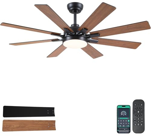 Kviflon Deckenventilator mit Beleuchtung, 132cm Deckenventilator mit Licht und Fernbedienung für Schlafzimmer Wohnzimmer, App-Steuerung, Leise DC Motor, Umkehrbar, Dimmbar LED, Braun