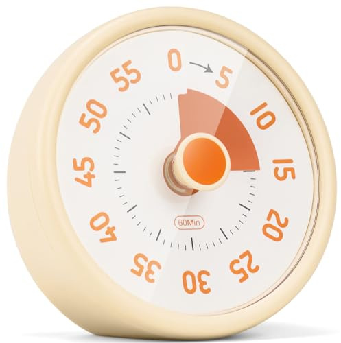 VVAY Visual Timer for Kids, 60 Minute Countdown Clock with Silent Operation, Time Management Tools for Office, Classroom, and Kitchen