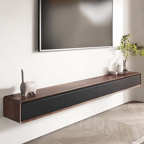 Labasuan Mobile TV sospeso minimalista, moderno centro di intrattenimento a parete con divisori e armadi, in legno massello, ampio mobile TV con contenitore per soggiorno e ufficio(62.9in)