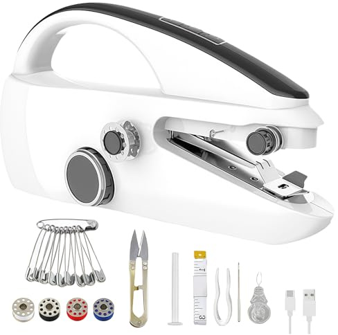 WIYETY Mini macchina da cucire a mano elettrica: macchina da cucire manuale multifunzionale, mini macchina da cucire a doppia velocità, macchina da cucire portatile, per vestiti, tende, riparazioni