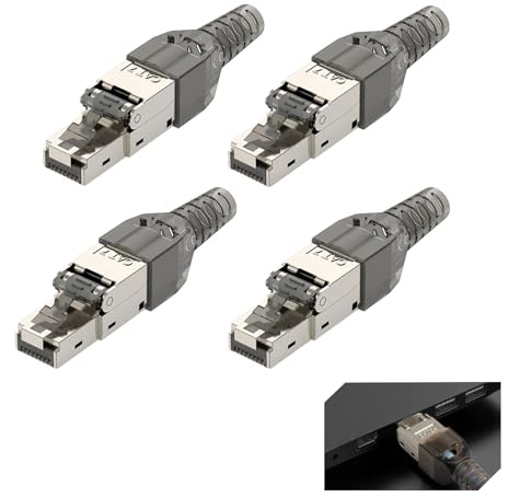 Lot de 4 Connecteur RJ45 CAT 7 sans outil pour câble Ethernet LAN rigide, compatible Cat6A/Cat7/Cat8, fiche RJ45 blindée STP, prise RJ45 rapide et durable 10 Gbit/s, installation facile DIY, AWG 23-26