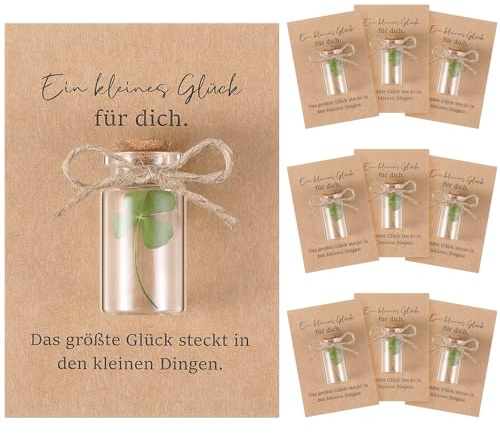 Hestya 20 Sets Wunscherfüller Glück Geschenk Glücksbringer Gastgeschenk | 20 Stück Echtes Vierblättriges Kleeblatt im Glas und 20 Stück Glückskarten Kleiner Wunscherfüller Gastgeschenk Weihnachten