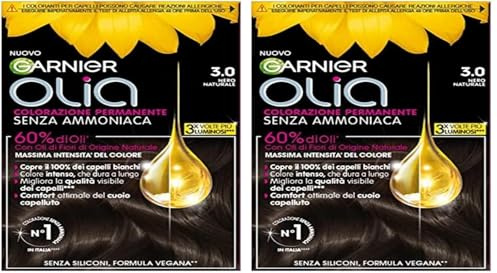 Garnier Olia Midnight Tinta Capelli, Colorazione Permanente Senza Ammoniaca, Fragranza Delicata, Copre il 100% dei Capelli Bianchi, Con Oli di Fiore di Origine Naturale, Formula Vegana, Nero Naturale