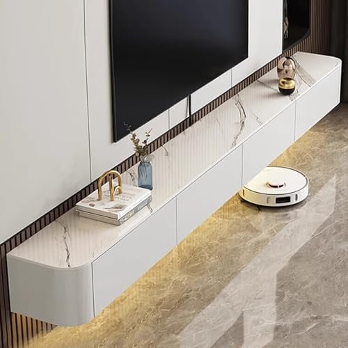 Coubird TV Schrank Hängende TV Bank weiß Modernität TV Lowboard aus Holz, Lagerung TV-Wandschrank Unterhaltung TV Media TV-Ständer für Wohnzimmer, Schlafzimmer, Büro (Weiße Maserung, 200cm/78in)