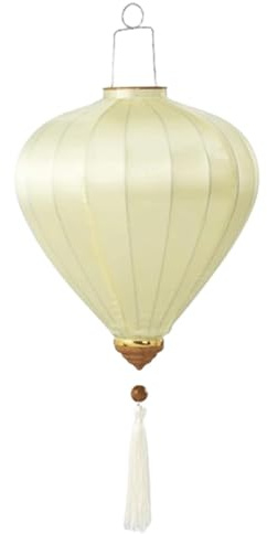 EYPKPL Stofflaterne mit Quaste, ovale Seidenlaterne, Laterne for Chinesischen Neujahr, japanische/vietnamesische Hängelaterne, einfarbige chinesische Laternen(Beige,14 Inch)