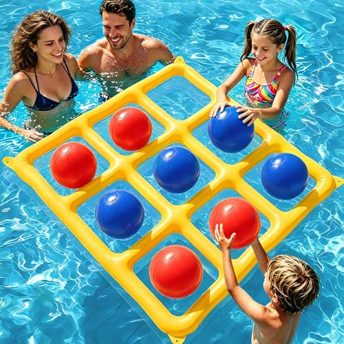 Aufblasbares Tic-Tac-Toe Poolspiel, Outdoor Spiele für Kinder & Erwachsene, Strandspiele & Wurfspiel Kinder Outdoor, Wasserspiele Pool für Kinder und Erwachsene, Aufblasbare Pool Spielzeug(Gelb)