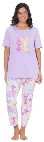 Ulla Popken Damen große Größen Übergrößen Plus Size Pyjama, Hummer, Rundhalsausschnitt, Halbarm zartes Lavendel 50+ 848323800-50+