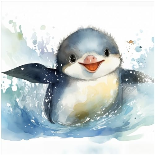 Wallario Memoboard aus Glas mit Motiv, Magnet-Tafel in 50 x 50 cm in Premium Qualität Pinguin in Aquarell