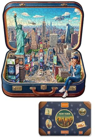 UNIDRAGON New York in a case Wooden Jigsaw Puzzle for Adults - 500 Unique Shaped Pieces - 13.8 x 15.7 in (35 x 40 cm)