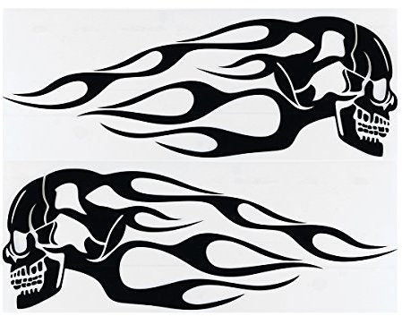Alamor 2 St. 13.5 x5inch Universal Motorrad Gas Tank Flames Skull Badge Aufkleber Sticker - Schwarz