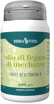 ERBA VITA Integratore Alimentare Di Olio Di Fegato Di Merluzzo - Perle, 100 Unità