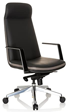 hjh OFFICE 600991 Luxus Chefsessel Atmos Kunstleder Grau/Beige moderner Bürostuhl Bürosessel mit hoher Rückenlehne