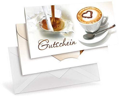 Gutscheinkarten (10 Stück) mit transparenten Briefumschlägen - Geschenkgutscheine für Gastronomie, Café, Bäckereien, Frühstück - DIN lang Faltkarte verschließbar