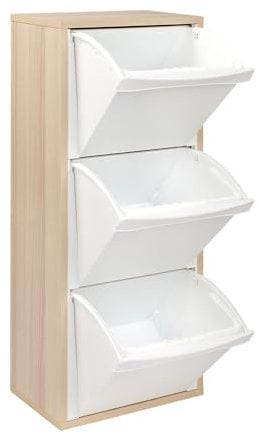 Meuble en bois tri sélectif 3 compartiments 25 x 40 cm H 101 cm (chêne)