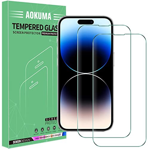 AOKUMA Schutzfolie für iPhone 14 Pro (6,1) Panzerglas, 【2 Stücke】 Glas kompatibel mit iPhone 14 Pro Schutzfolie, Premium Glasfolie mit 9H Härte, Anti Kratzer, Splitterfest,Anti-Öl,Anti-Bläschen