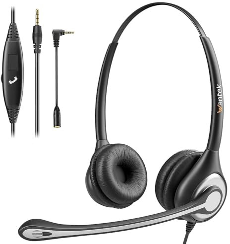 Casque de téléphone Portable avec Micro antibruit et Commandes d'appel, Casque d'ordinateur 3,5 mm pour iPhone, Samsung, PC, Entreprise, Skype, Softphone, Centre d'appel, Bureau