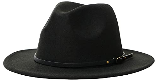 Women Classic Fedora Hat 1920s Wide Brim Felt Jazz Hats Panama Dress Hat Rancher Boho Fedora Western Hats with Belt Buckle Black