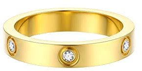 FOCALOOK Damen Partnerring 18k vergoldet Ehering Verlobungsring Trauring 54mm Goldene Ringe 4mm breit Hochzeitsringe Herren Antragsring mit CZ eingelegt Hochzeit Verlobung Schmuck