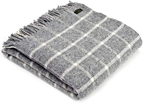 Tweedmill Lifestyle Überwurf oder Decke, kariert, reine Schurwolle, Grau