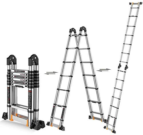 WLABCD Ladders Telescopic Ladder Portable Collapsible Ladder,3.3M/4.09M/4.9M/5.7M Telescopic Ladder Expandable Reinforced Aluminum Ladder for Home Office, Large Telescopic Ladder with No Sliding,5.7M