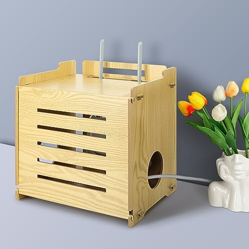 BEARUT Wireless WiFi Router Storage Box Network Modem Router Cover Shelf Power Strip and Cable Management Hider Rack Office Desktop Organised Shelves MDF
