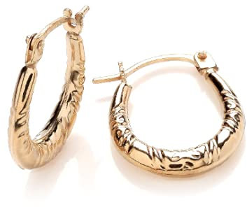 9ct Yellow Gold Vintage Style Oval Creole Hoop Earrings