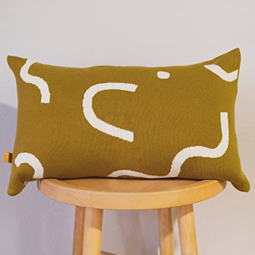 Lumi living 100 % weiche Baumwolle, gestrickt, modern, abstrakt, Schnörkellinien, Lendenwirbel-Kissenbezug, 30,5 x 50,8 cm (Golden Olive Green)
