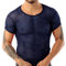 Hombres Ver a través de Manga Corta Malla Camisetas Rejilla Ajustada Camisas Muscle T-Shirts Azul Marino L