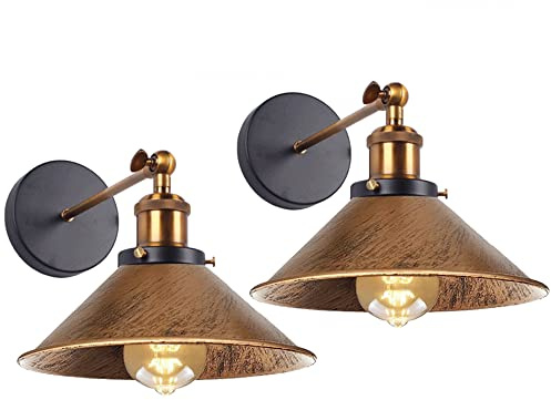 2 Stücke Wandleuchte Industrielle Wandlampe Innen E27 Wandstrahler Vintage Wand Lampen Retro Ø22 cm 180° Einstellbar Stecker Metall Wandbeleuchtung für Wohnzimmer Schlafzimmer Küche Flur