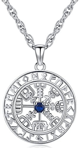Wikinger Vegvisir Halskette 925 Sterling Silber Vegvisir Anhänger Kompass Kette Nordische Amulett Wikinger Schmuck für Herren Damen