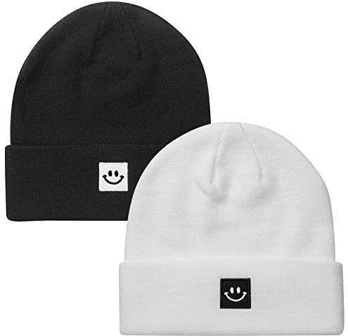 Paladoo Strickmütze mit Smile Face, 2er-Pack weiß/schwarz., Einheitsgröße