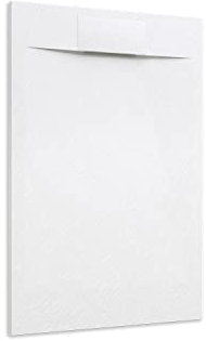 Piatto Doccia 70x90 Bianco Effetto Pietra Mod. Cosmos Rettangolare in Vetroresina SMC Riducibile Piletta Inclusa e Cover In Tono Parama