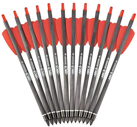 ELONG OUTDOOR 12 Stück 7,5 Carbon Armbrust Bolzen für Armbrust Adder Cobra System Bogenschießen Pfeile, Jagd Pfeile mit 2 Flügelschraubel Ersatz Pfeilspitze Spitze