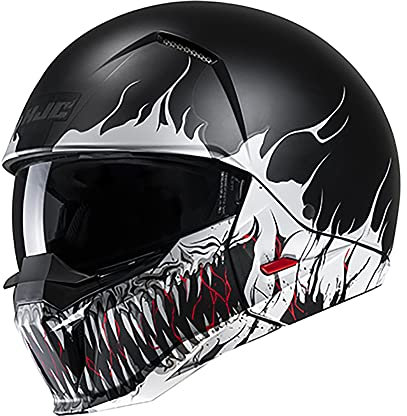 Motorbike Helmet, HJC I20 SCRAW Open Face Motorcycle Helmet, Scooter Anti-fog Sun Visor Bike Rider Touring Half Face Helmet - BLACK - XL