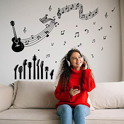 PLIGREAT Musik Gitarre Wandtattoos, Beating Note Wandtattoos, Musik Thema Vinyl Aufkleber Wandtattoos für Schlafzimmer Wohnzimmer Musik Studio Decor Musik Liebhaber Home Wandkunst Dekoration