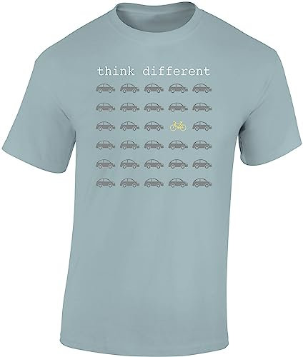 Baddery Fahrrad T-Shirt Herren : Think Different - E-Bike Rennrad Zubehör (Ice Blue XXL)