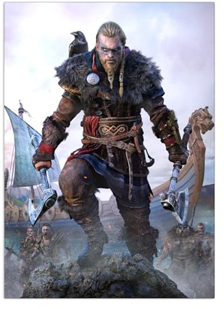 Displate Offiziell Assassin's Creed MetallPoster Magnetische Befestigung Inklusive Lizenziert Bilder Hochwertiges PosterAssassin's Creed Valhalla Key Arts - Eivor Rising 45 cm x 32 cm
