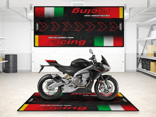 wibeart MPM Motorradmatte für Aprilia-Motorradmodelle, waschbar, rutschfest, öl- und wasserabweisend, für die Verwendung in Garage, Ausstellungsraum und Werkst | Größe 2: 102 x 47/260 x 120 cm