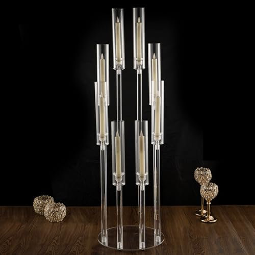 VINCIGANT Kerzenhalter mit 8 Armen, transparent, für Hochzeitsdekorationen, 97,8 cm hoch, Acryl-Kandelaber, Kerzenhalter mit Lampenschirm, für Valentinstag, Veranstaltungen, Party, Tischdekoration,