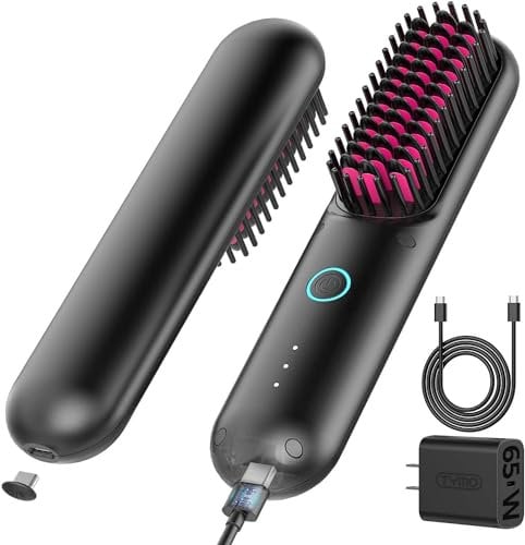 TYMO Porta Glättbürste Kabellose PRO, Mini-Haarglätterbürste, Tragbare Glättbürste für Reisen, Negativ-Ionen-Haarglätter Stylingbürste, USB-Aufladefunktion