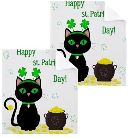 St.patrick Gästehandtücher mit süßer schwarzer Katze, Baumwolle, Waschlappen, Handtuch für Badezimmer, Spa, Hotel, Küche, 2 Stück