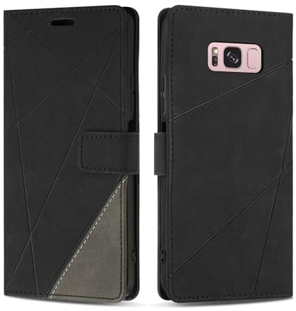 SONWO Case for Samsung Galaxy S8, Premium PU Leather Flip Wallet Case Cover with Magnetic Closure and Card Slots, Phone Case for Galaxy S8, Black