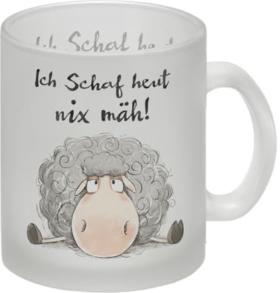Schaf Glas Tasse mit Spruch Ich Schaf heut nix mäh Witziger Cartoon Bauerntier-Mug Flauschige Farm-Atmosphäre für Garten Party