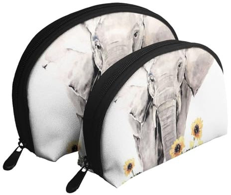 Reise-Make-up-Taschenset mit niedlichem Pomeranian bedruckt, Kulturbeutel mit Reißverschluss, Muschelförmige Kosmetiktasche, Organizer für Damen und Mädchen, Elefant und Sonnenblume, Einheitsgröße,
