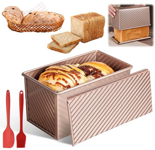 Bocguy Stampa del Pane, Stampo per Pane Antiaderente con Coperchio, Stampo per Toast con Coperchio Per Toast, Panini, Pasticcini, Torte (Oro rosa)