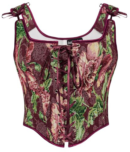 SCARLET DARKNESS Women's Wine Retro Renaissance Bustier Cottagecore Corset Top Lace-up Overbust Floral Vest Corsets for Women Halloween Party 16