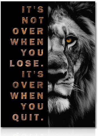 NymphFable Inspirierende Löwe Leinwand Bilder Schwarz und Gold Positive Wandposter für Büro Fitnessraum Wohnzimmer Deko 30x40 cm Ohne Rahmen