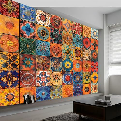 3D Panoramic Custom Wallpaper Mural, 300 x 210 cm (WxH) Wall Poster Mandala Style Tile Photo Wallpaper 3D Effect, Colorful Wallpaper Mural - Poster Decoration for Bedroom Living Room Corridor