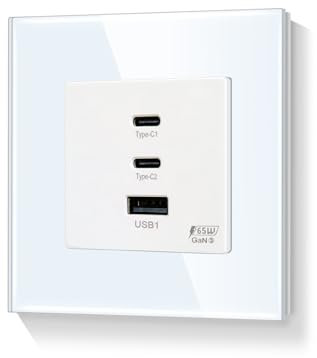 LIAONFOY Super Fast Charging Wandsteckdose Typ c und USB Kombination 86mm 100-240V Kompatibel mit iPhone iPad Android Gerät Max Ladegeschwindigkeit 65W für Typ c 20W für USB (Neutrale erforderlich)