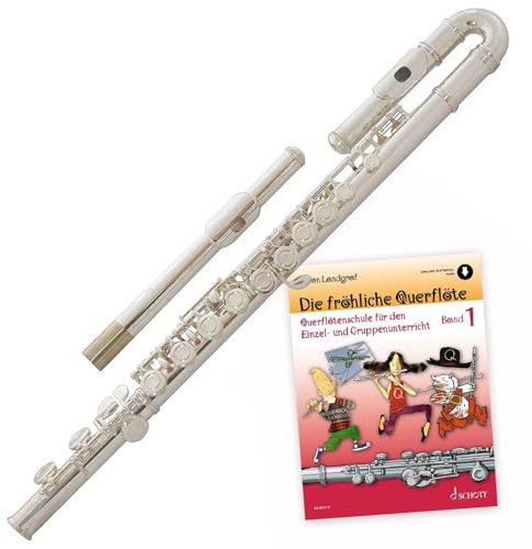 Starter-Bundle: Tuyama TFL-212 Querflöte in C (mit 2 Kopfstücken) für Kinder + Die Fröhliche Querflöte Band 1 - (Starterset)- Lernen Ideal für Einsteiger